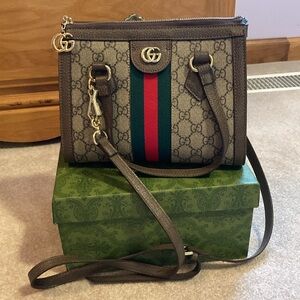 Brown Purse with Green and Red Stripe and GG Charm